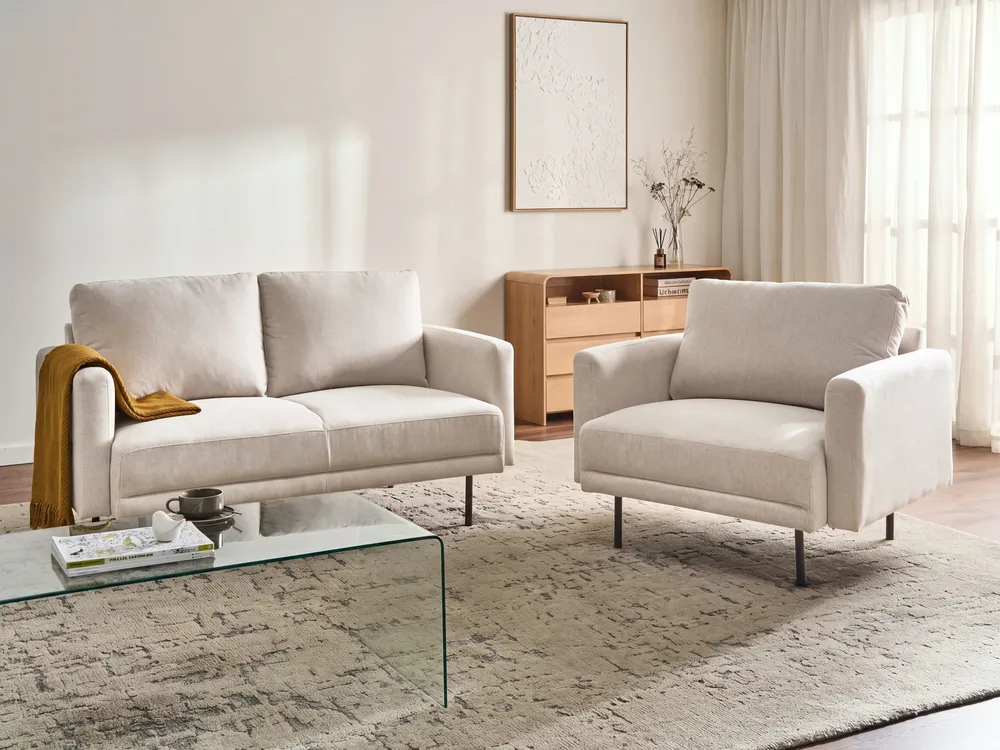 Sofa Set 3-Sitzer BREDA Stoff Hellbeige