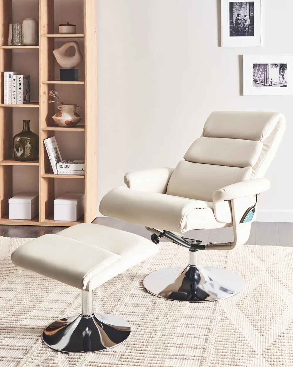 Massagestuhl LEGEND mit Fußstütze Kunstleder Hellbeige_1013983