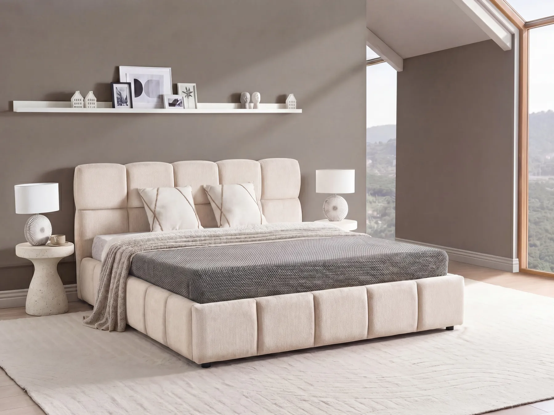Ottoman Bed NOYON Fabric Light Beige 180 x 200 cm (EU Super King)_1056116