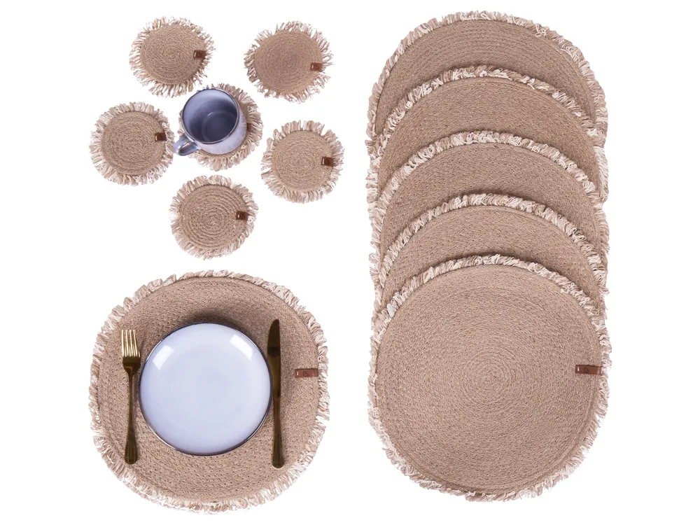 Tischset mit Untersetzern 12-teilig RIBBERY Jute Naturfarben_946268