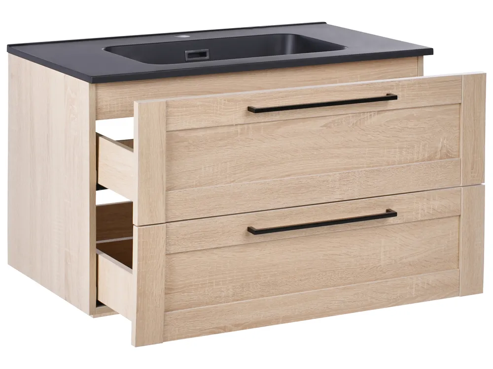 Wandmontierter Waschbeckenunterschrank mit Waschbecken TARIJA Hellbraun_1005848