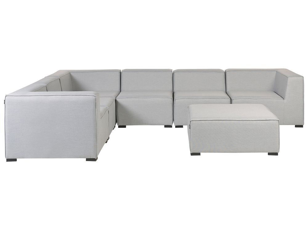 Garten Ecksofa mit Ottomane 7-Sitzer AREZZO modular Hellgrau rechtsseitig