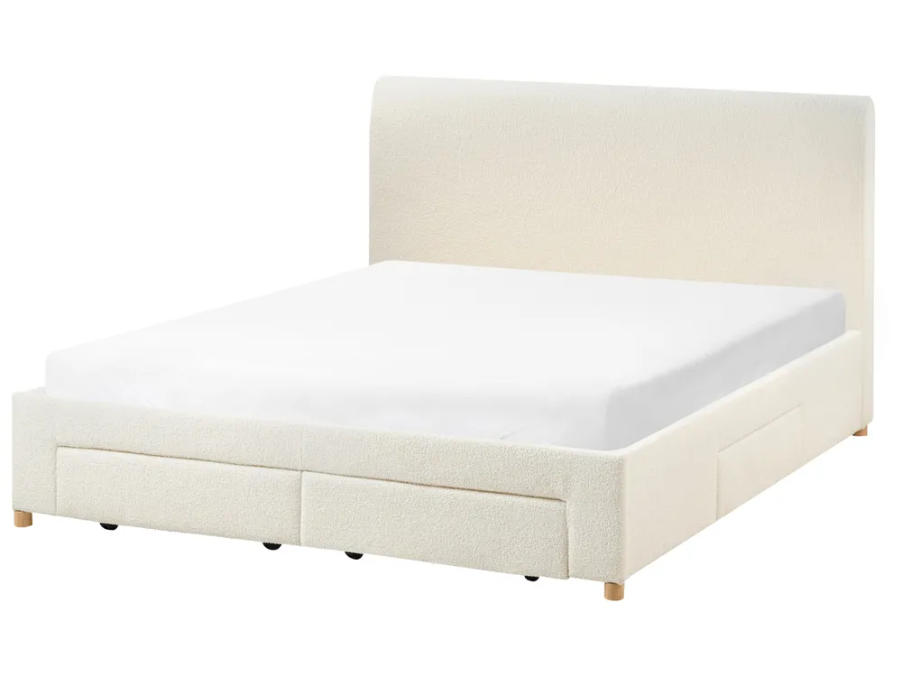 Bed with Storage Drawers SOUTRIN Boucle Off-White 160 x 200 cm (EU King Size)_993473