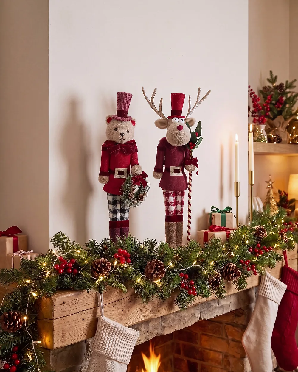 Set of 2 Figurines MATALA 61/64 cm Bear Reindeer Red_1156695