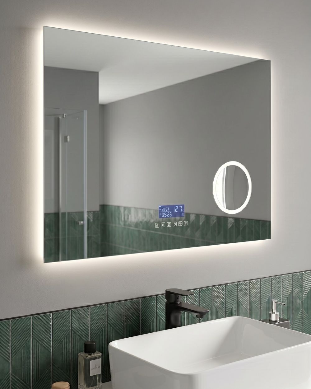 LED-Badezimmer-Spiegel MONTARON 80 cm 60 cm Silber