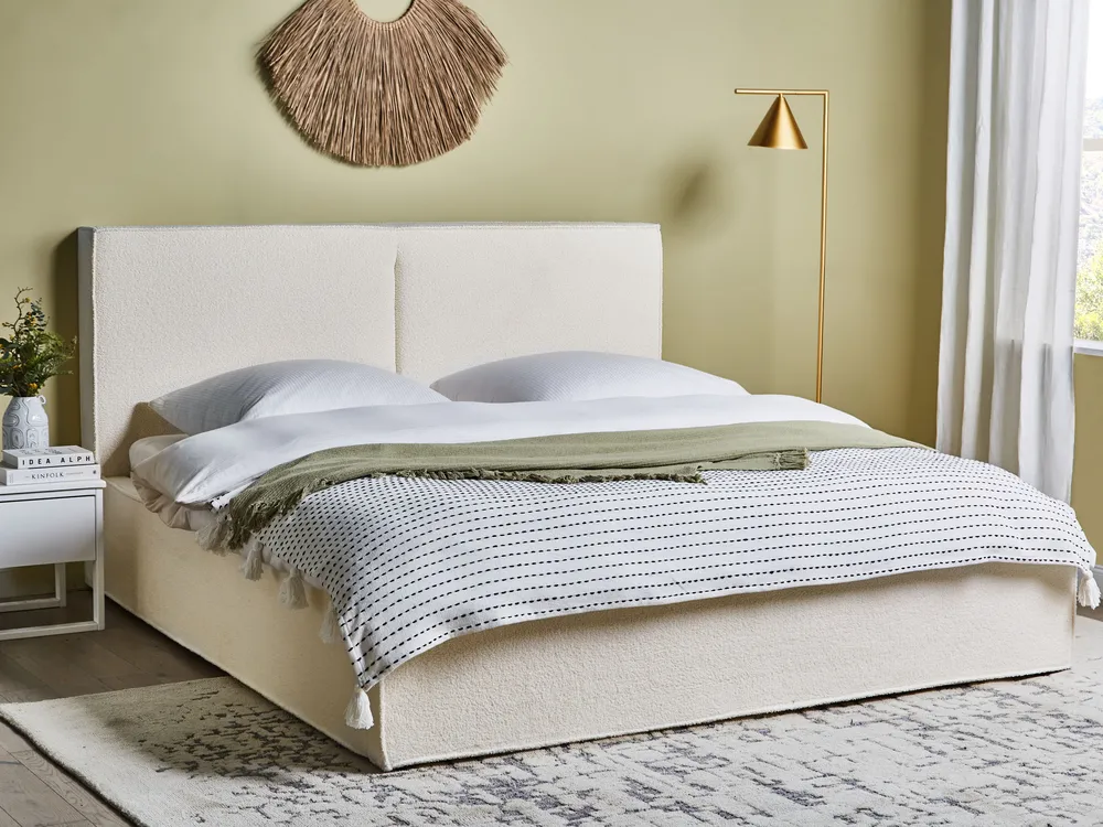 Bett mit Stauraum MOISSAC Bouclé Cremeweiß 180 x 200 cm