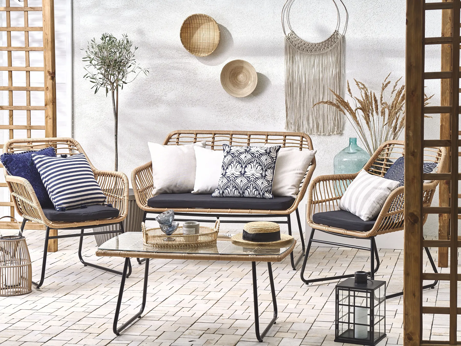 Lounge Set mit Tisch 4-Sitzer MINORI Polyrattan Beige_775671