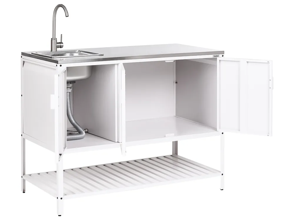 Outdoor-Küche 2er Set mit Spüle MAENZA Weiß Metall_1045038