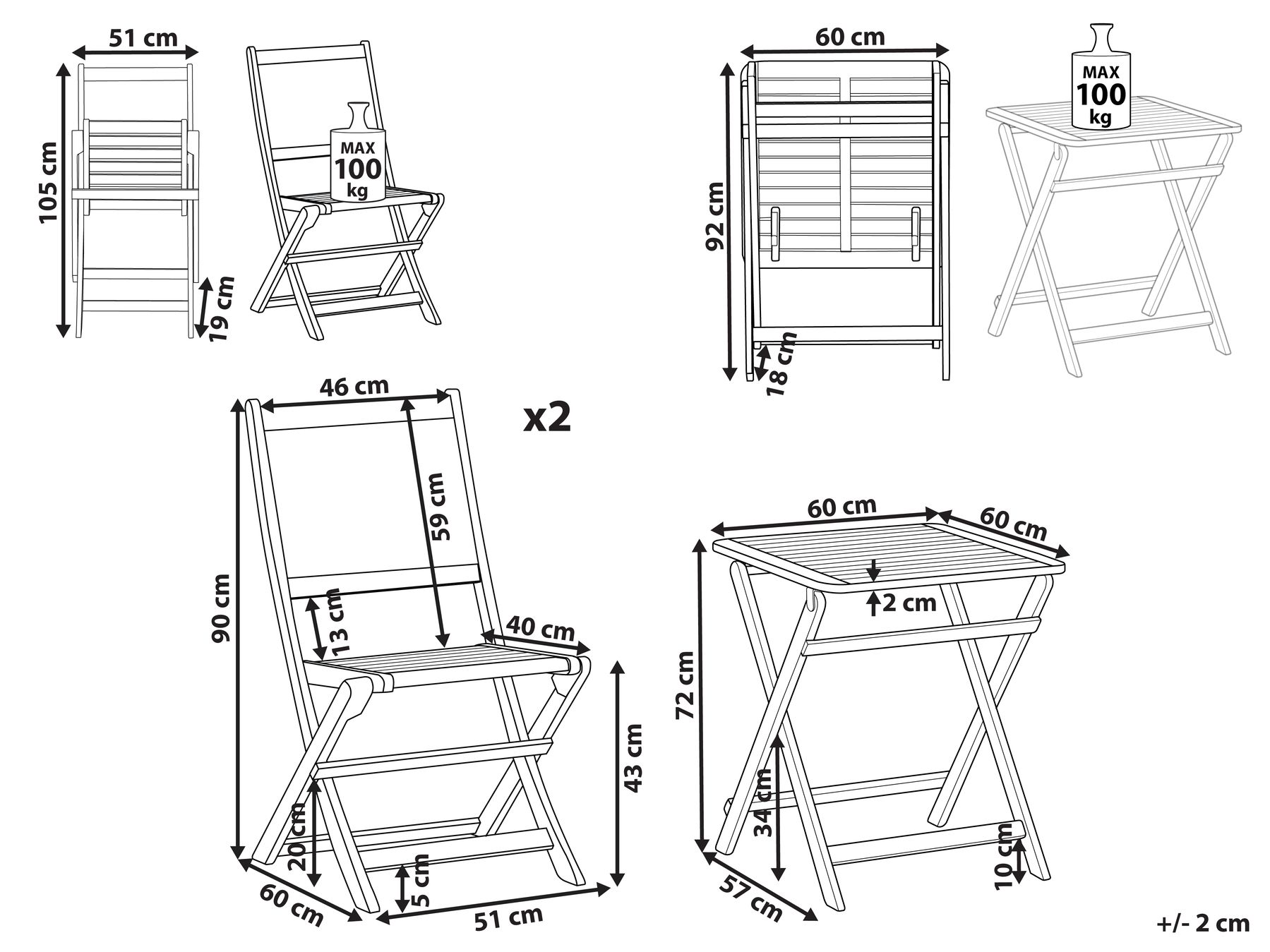Bistro Set klappbar PARAGGI zertifiziertes Akazienholz Braun_928545