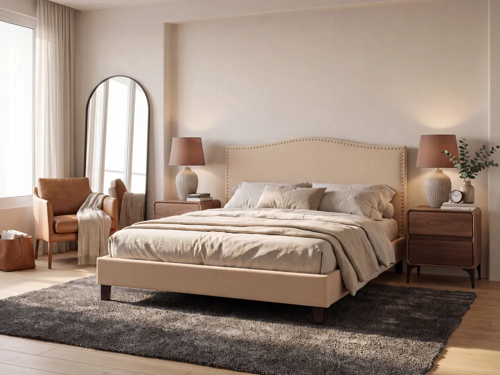 Bett mit Lattenrost Stoff MONTPELLIER 160 x 200 cm Beige