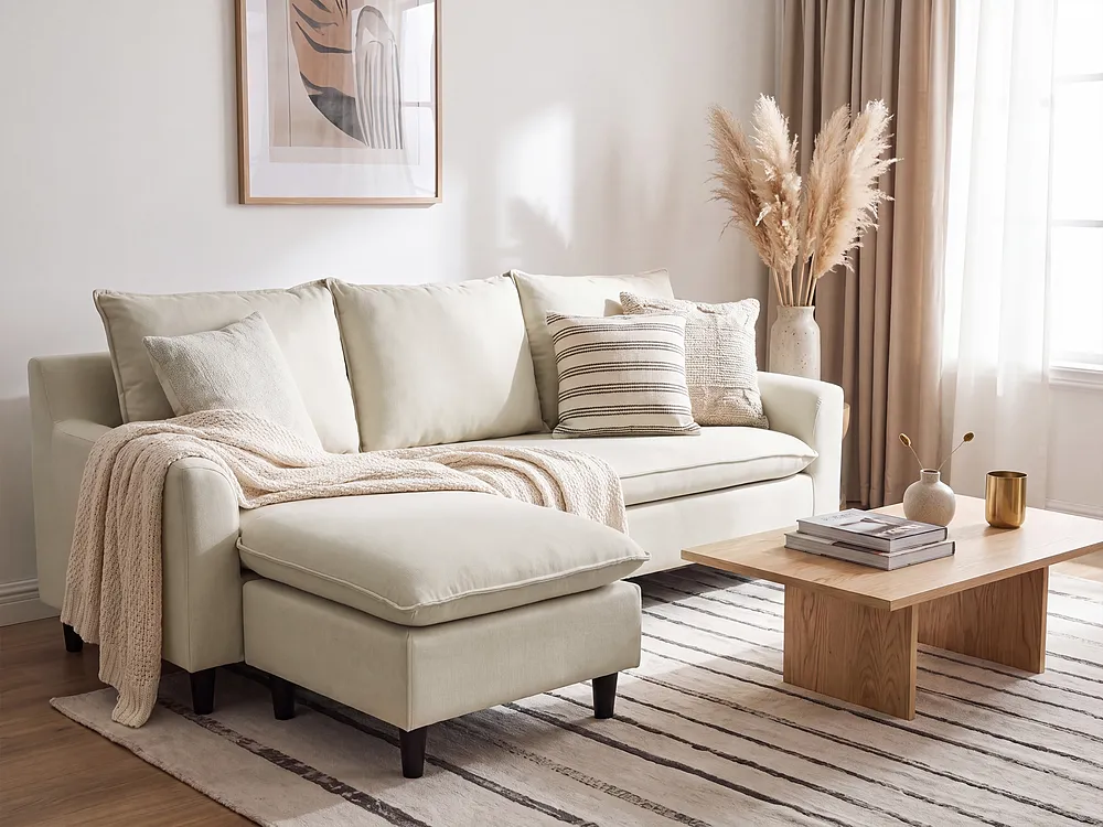 Ecksofa ELVENES Stoff Beige rechtsseitig_1149690