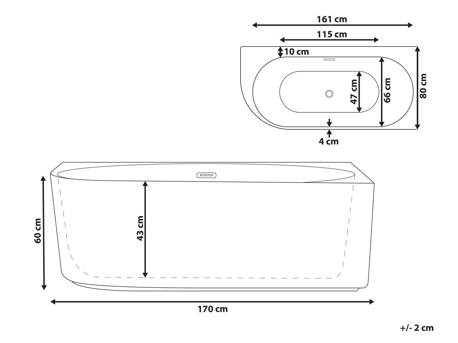 Eckbadewanne GOCTA 170 x 80 cm Schwarz linksseitig_879129