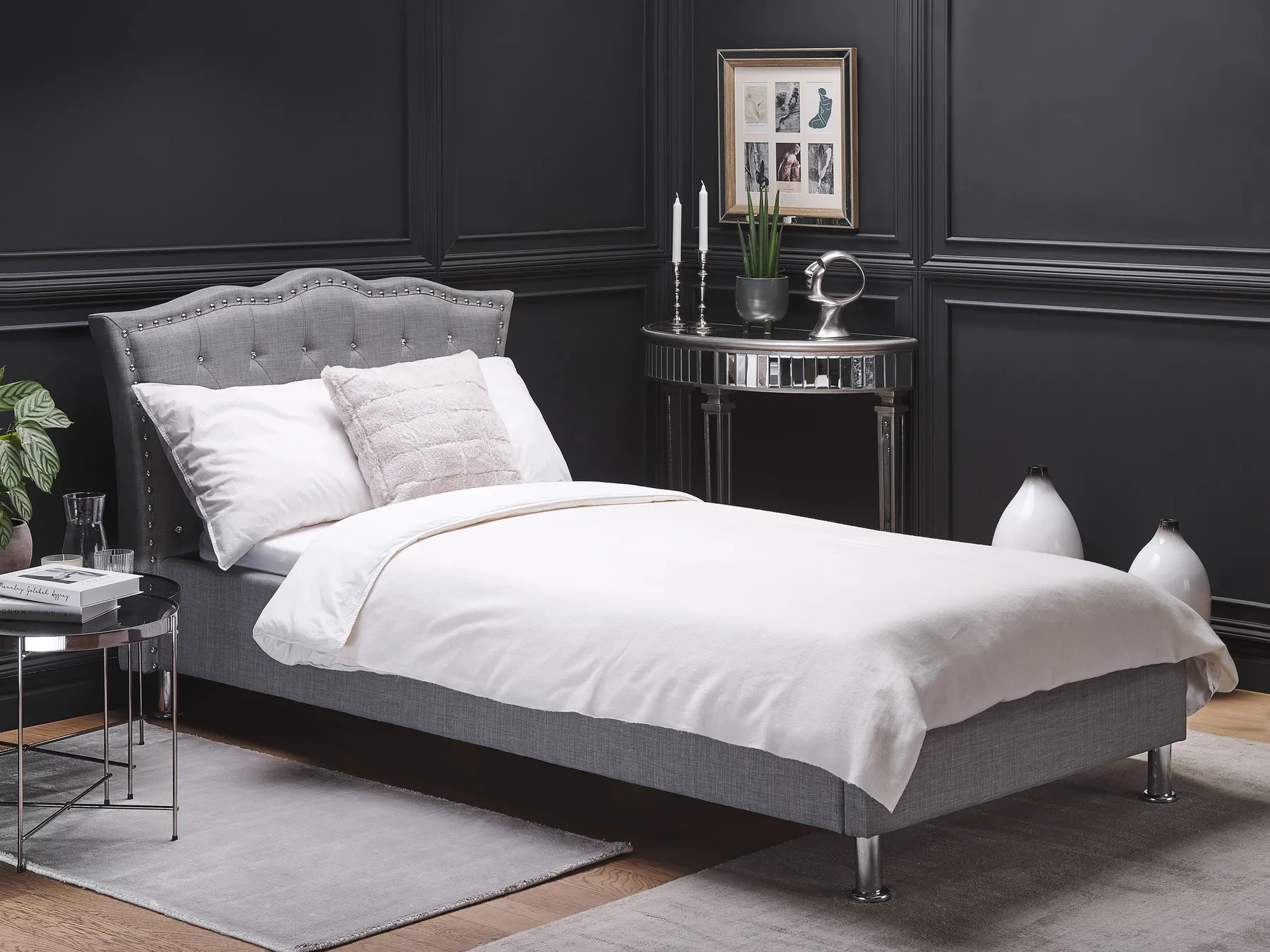 Bett mit Stauraum METZ Stoff Hellgrau 90 x 200 cm_799471