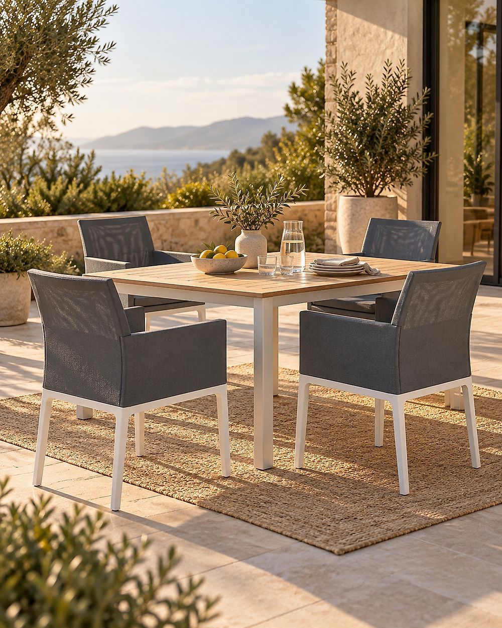 Gartenstuhl 4er Set BACOLI Stoff Dunkelgrau