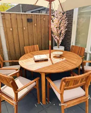 Gartenmöbel Set 6-Sitzer AGELLO mit Schirm (12 Optionen) Akazienholz Braun_1018163