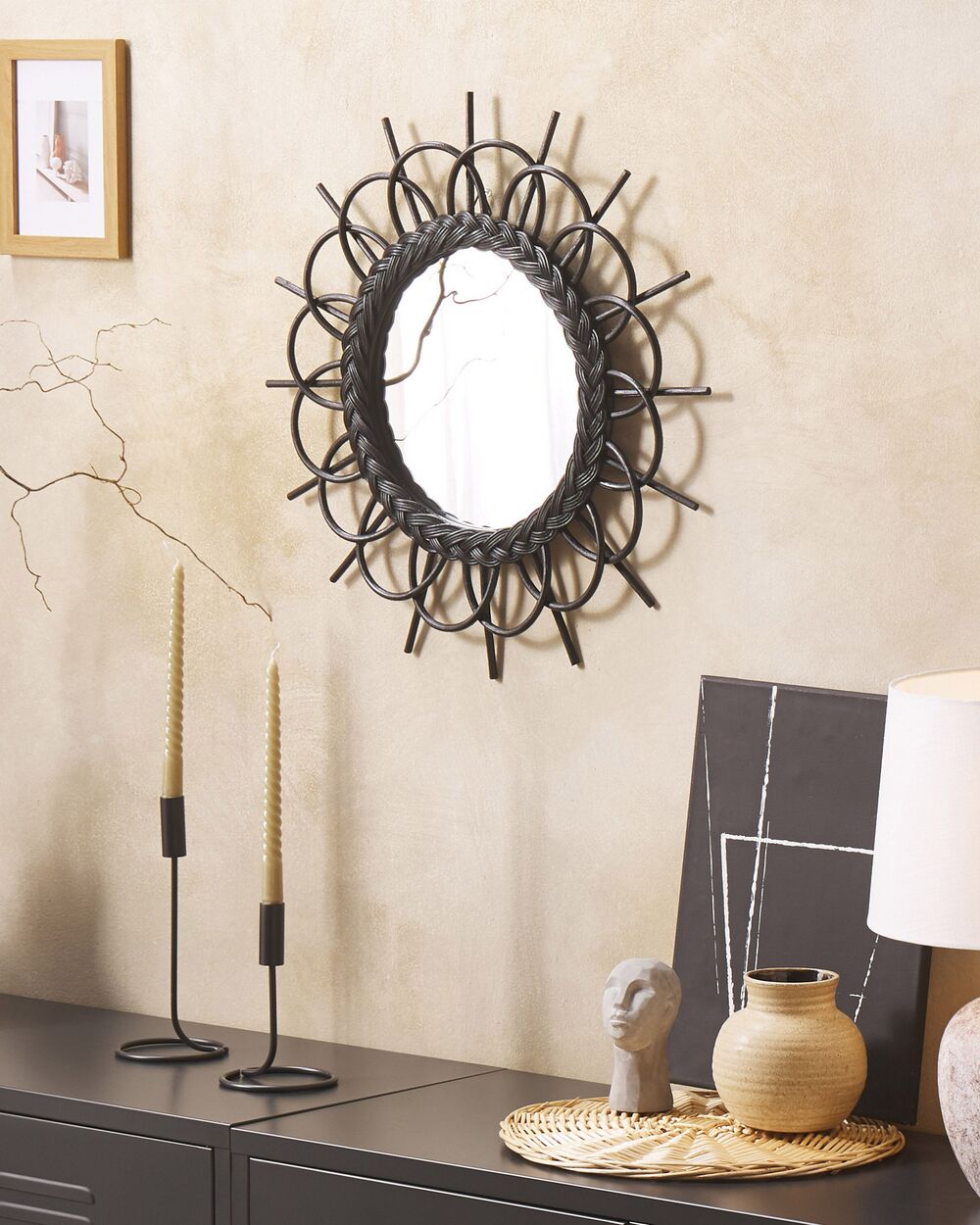 Wandspiegel TELAKIA 60 cm 60 cm Rotan Zwart