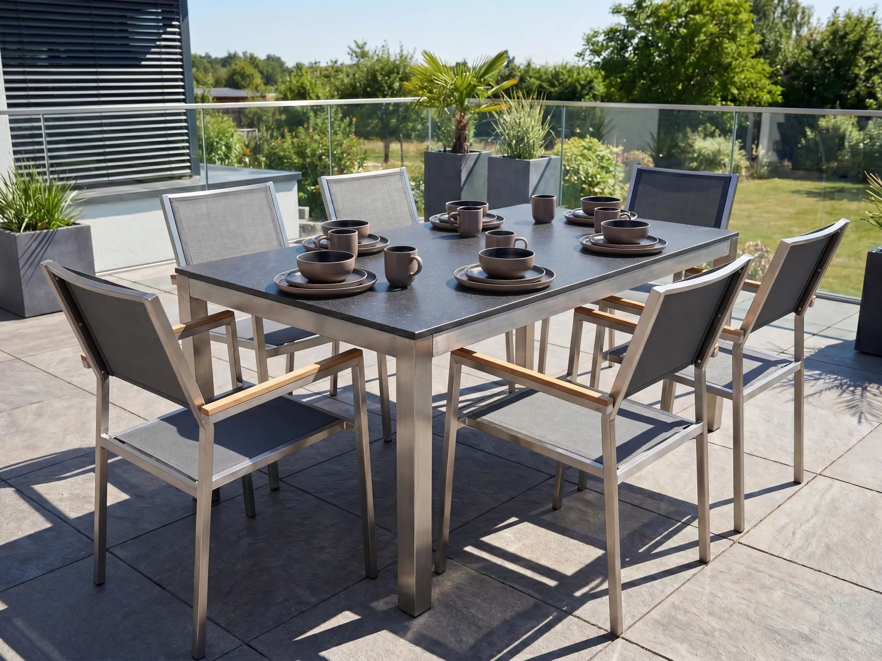 Gartenmöbel Set 6-Sitzer GROSSETO Granit poliert Grau / Schwarz_431600
