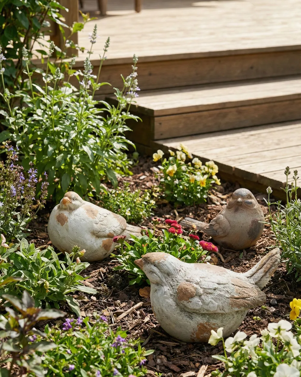 Gartenfigur 3er Set ANGHIARI Vogel Beige