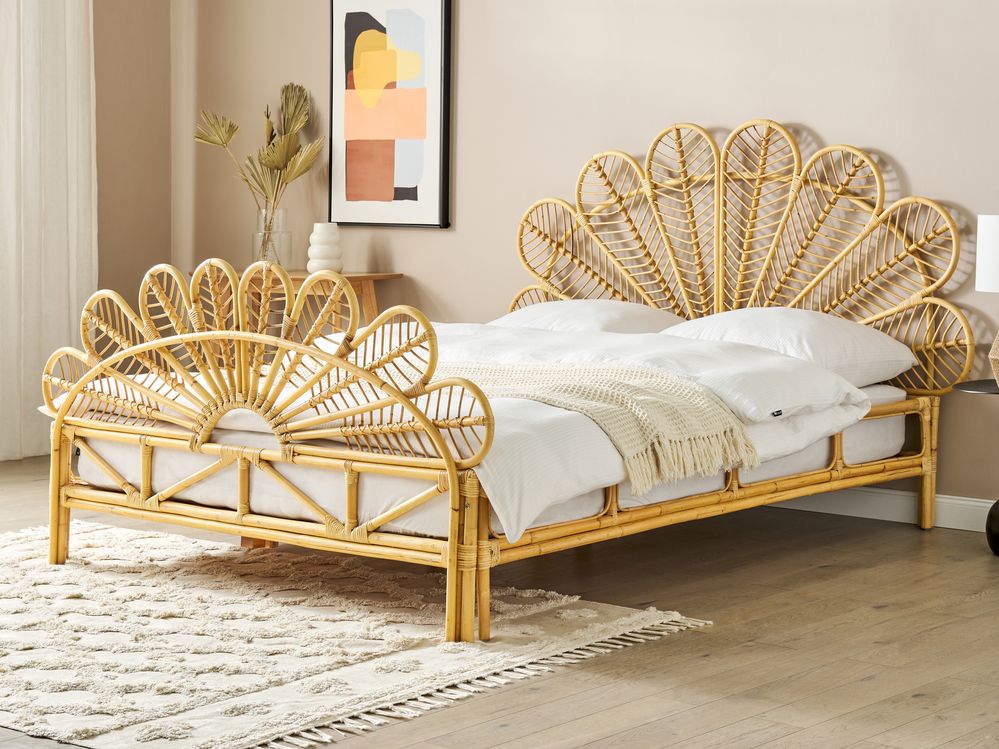 Bett mit Lattenrost Rattan FLORENTINE 160 x 200 cm Hellbraun