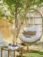 Hängesessel mit Gestell ALBA Polyrattan Naturfarben_809349