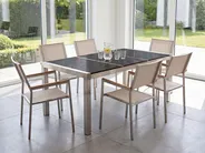 Gartenmöbel Set 6-Sitzer GROSSETO Dreifachplatte Basalt geflammt Schwarz / Beige_764220