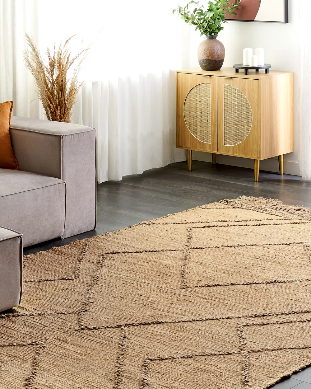 Teppich Jute beige geometrisches Muster verschiedene Größen HANDERE