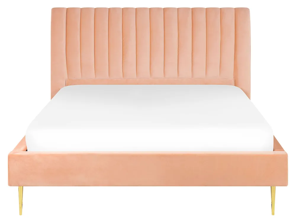 Bett mit Lattenrost Samtstoff MARVILLE 160 x 200 cm Pfirsichrosa_773411