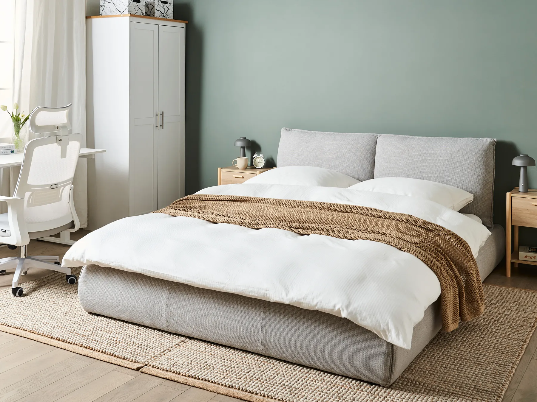 Wasserbett Stoff VINAY 160 x 200 cm Hellgrau_970407