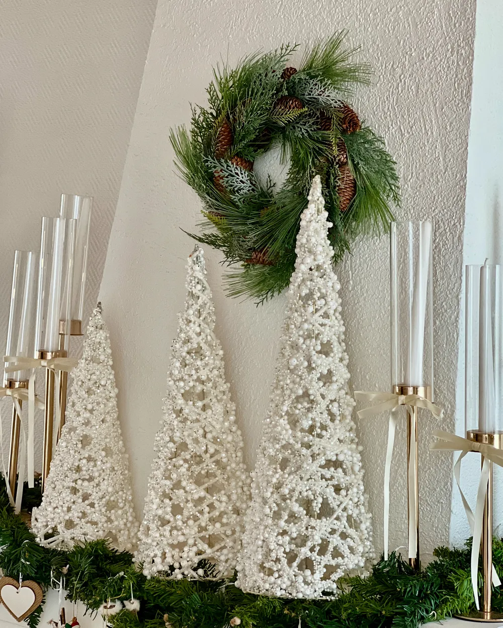 Set of 3 Figurines ROSAN Christmas Tree 40/50/60 cm White - Beliani.ro