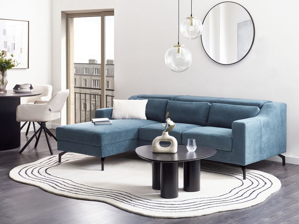 Hoekbank 4-zits GLOSLI Chenille Blauw rechtszijdig