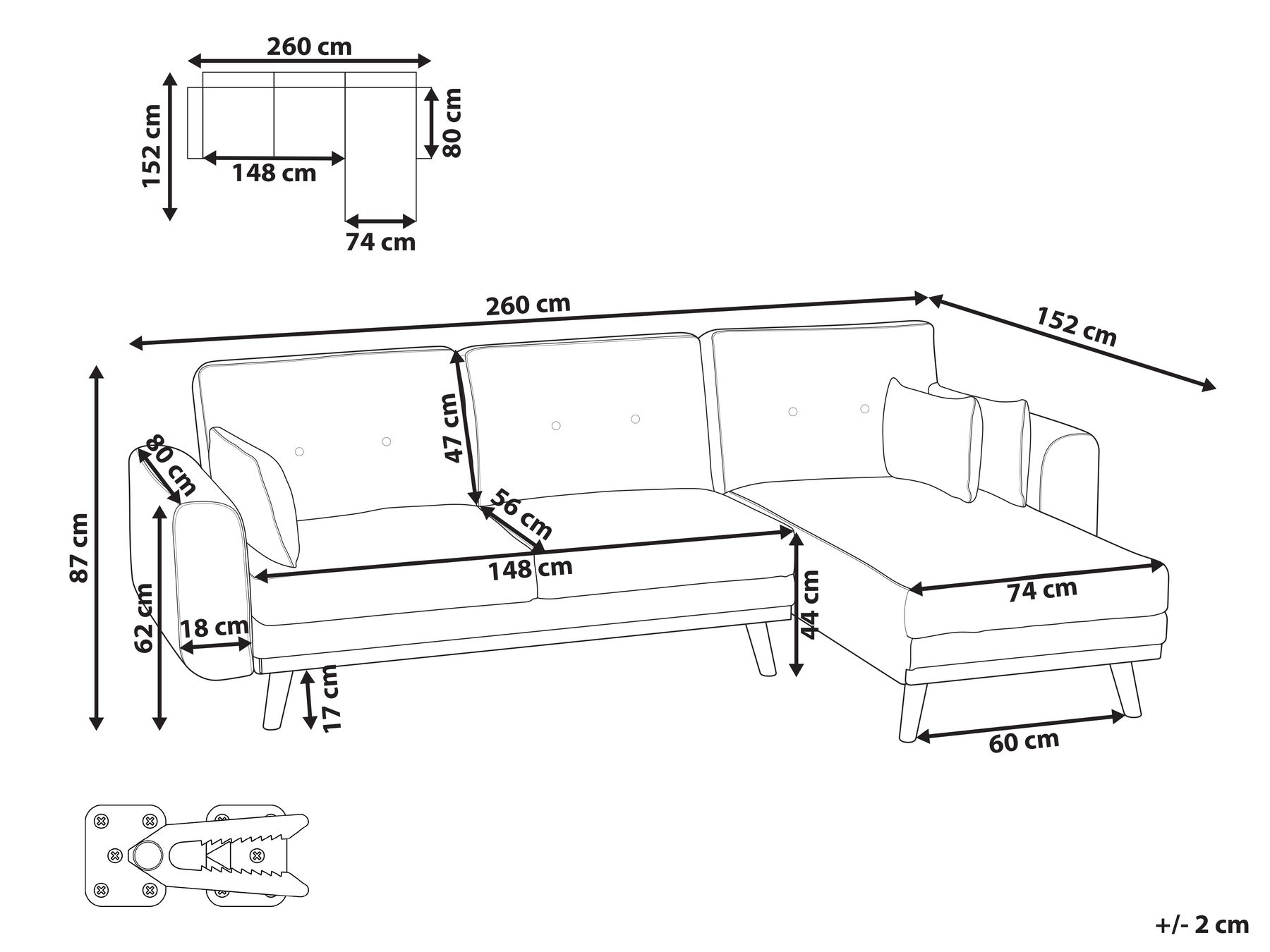 Eckschlafsofa 3-Sitzer KAARINA II Stoff Weiß linksseitig_981815