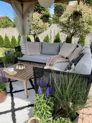 Garten Ecksofa mit Tisch 5-Sitzer ALCAMO Akazienholz Schwarz linksseitig_779491