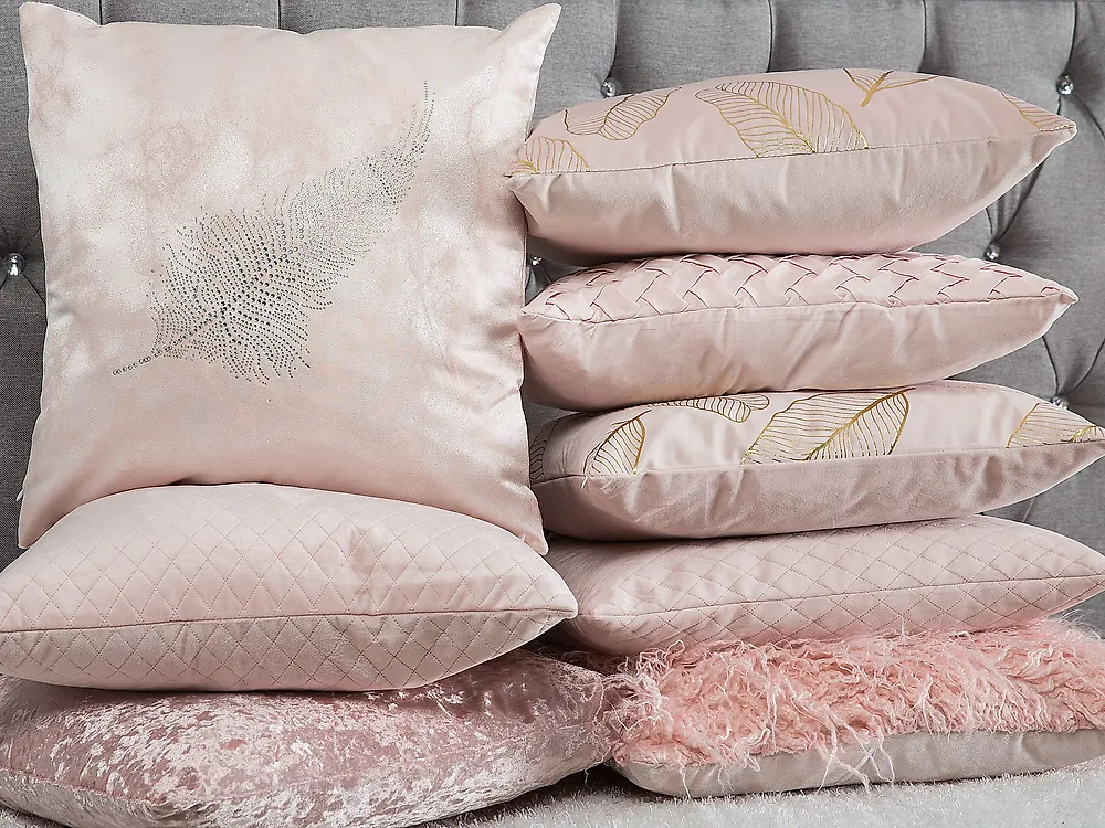 Set of 2 Decorative Cushions PASQUE 45 x 45 cm Velvet Pink Solid_1178508