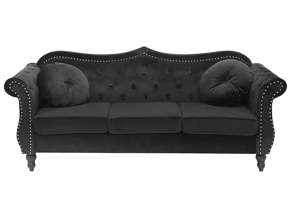 Sofa 3-Sitzer SKIEN Samtstoff Schwarz