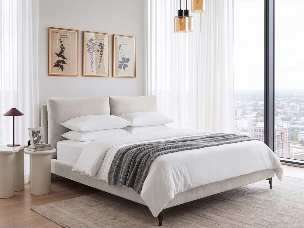 Bett mit Lattenrost Cord MELLE 180 x 200 cm Hellbeige_1117015