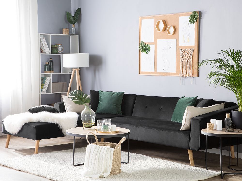 Corner Sofa Bed VADSO Velvet Black Right Hand