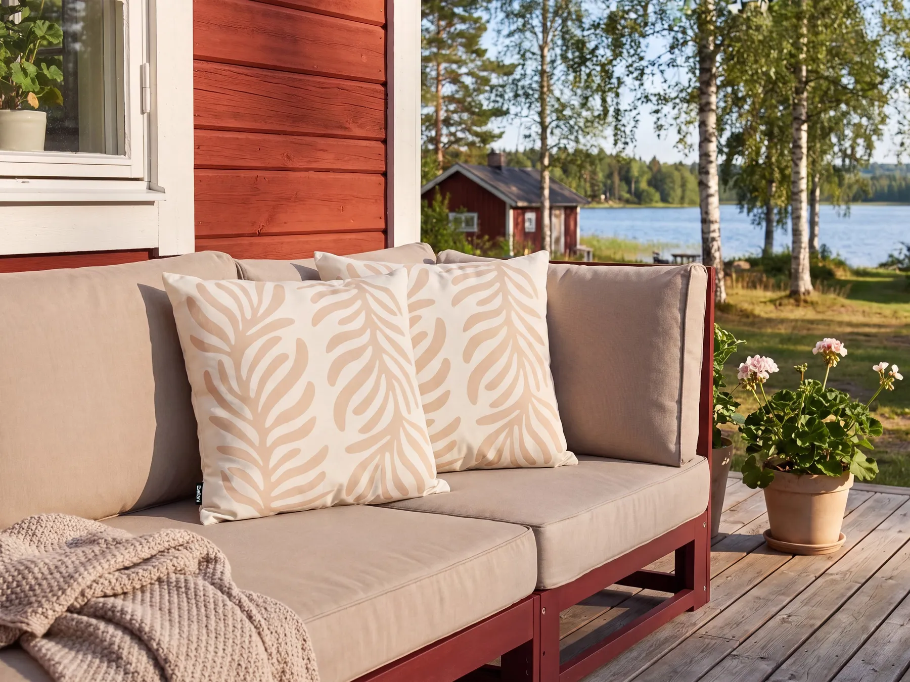 Gartenkissen 2er Set ALISMA Pflanzenmuster 45 x 45 cm Hellbeige_1125114