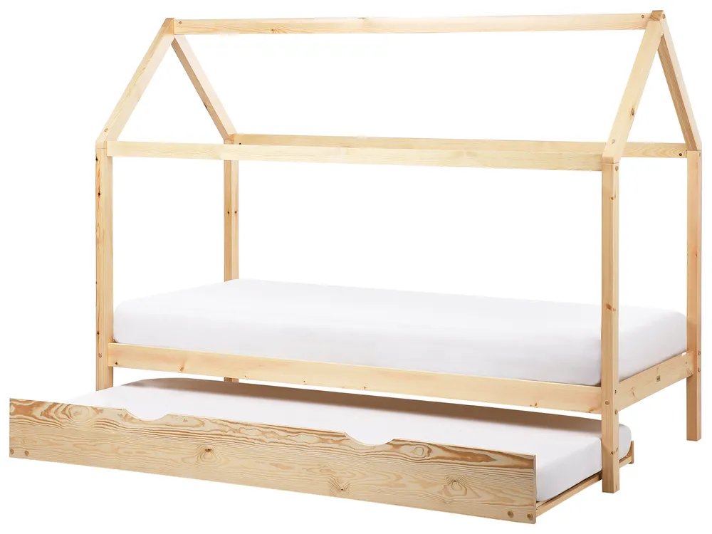 Kinderbett mit Ausziehbett Kiefernholz CRILLON 90 x 200 cm Hellbraun_961892
