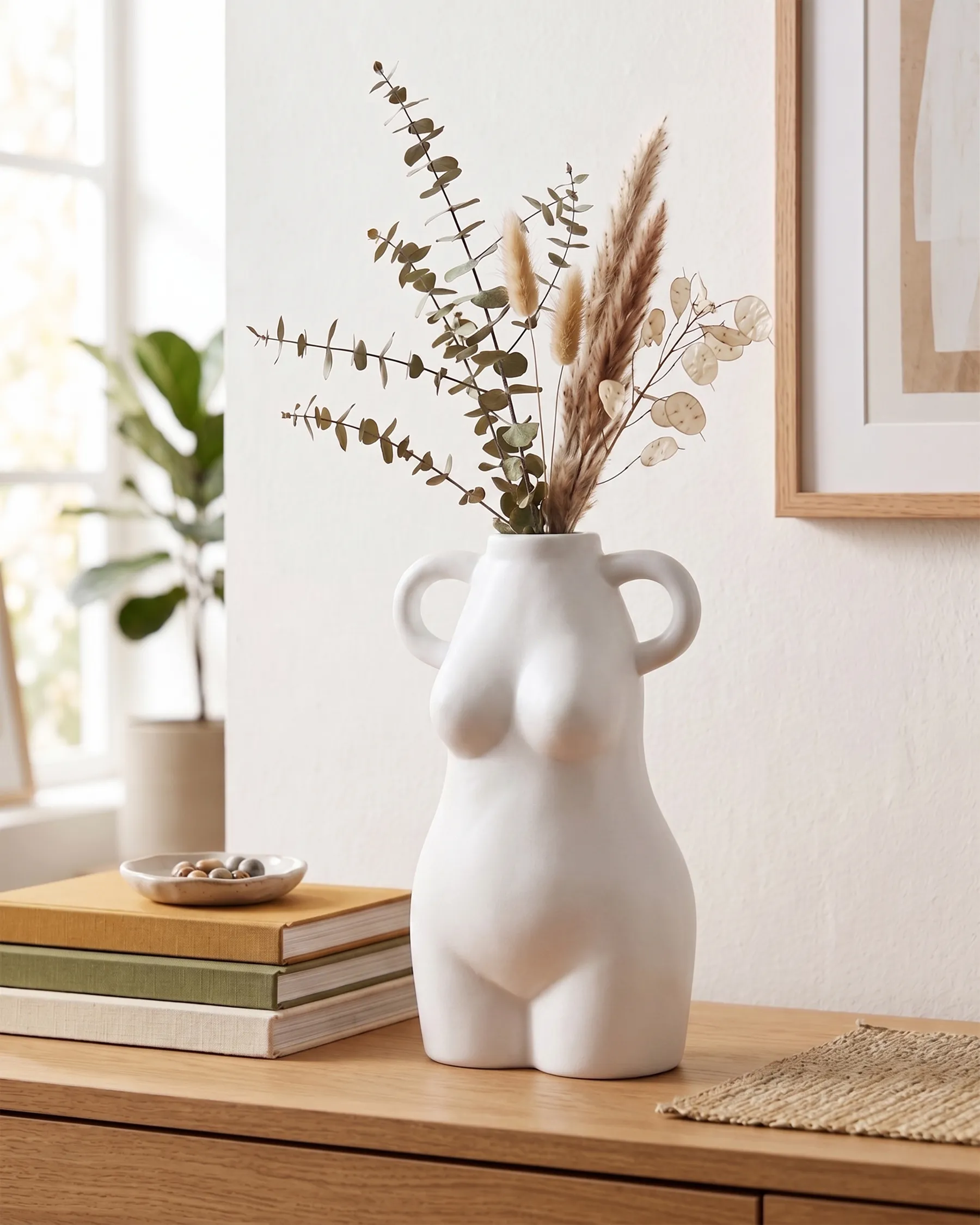 Blumenvase AIGIO 25 cm Keramik Weiß_845109