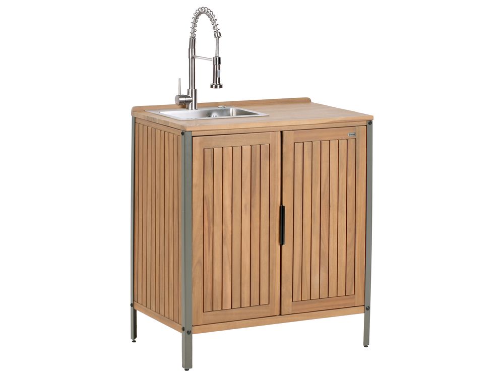 Outdoor Kitchen Cabinet with Sink IVREA Brown/ Silver Certified Acacia Wood