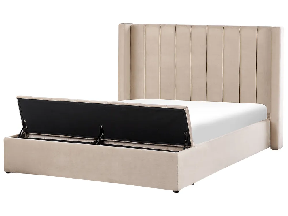 Waterbed with Storage Bench NOYERS Velvet Beige 160 x 200 cm (EU King Size)
