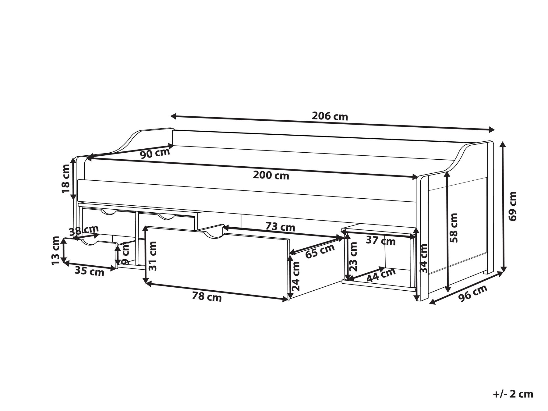 Tagesbett mit Stauraum Kiefernholz ROYVILLE 90 x 200 cm Weiß_936580