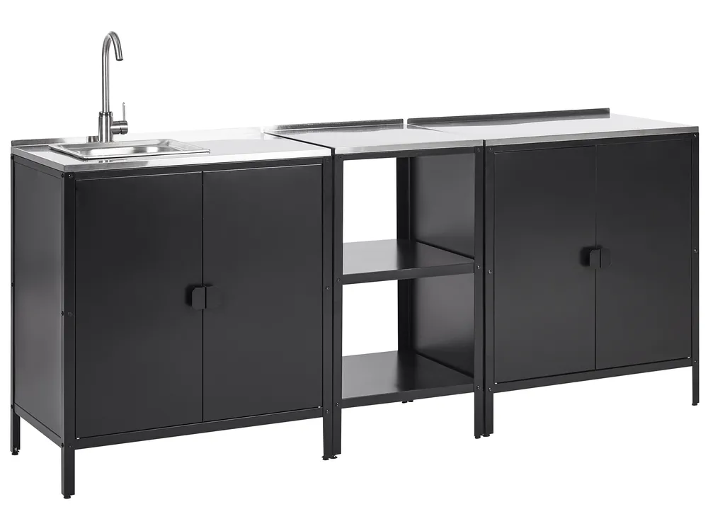 Outdoor-Küche 3er Set mit Spüle VILAMA Schwarz Metall