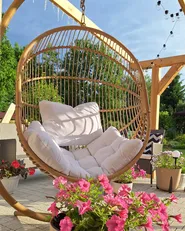 Hanging Chair with Stand ACRI PE Rattan Beige_943585