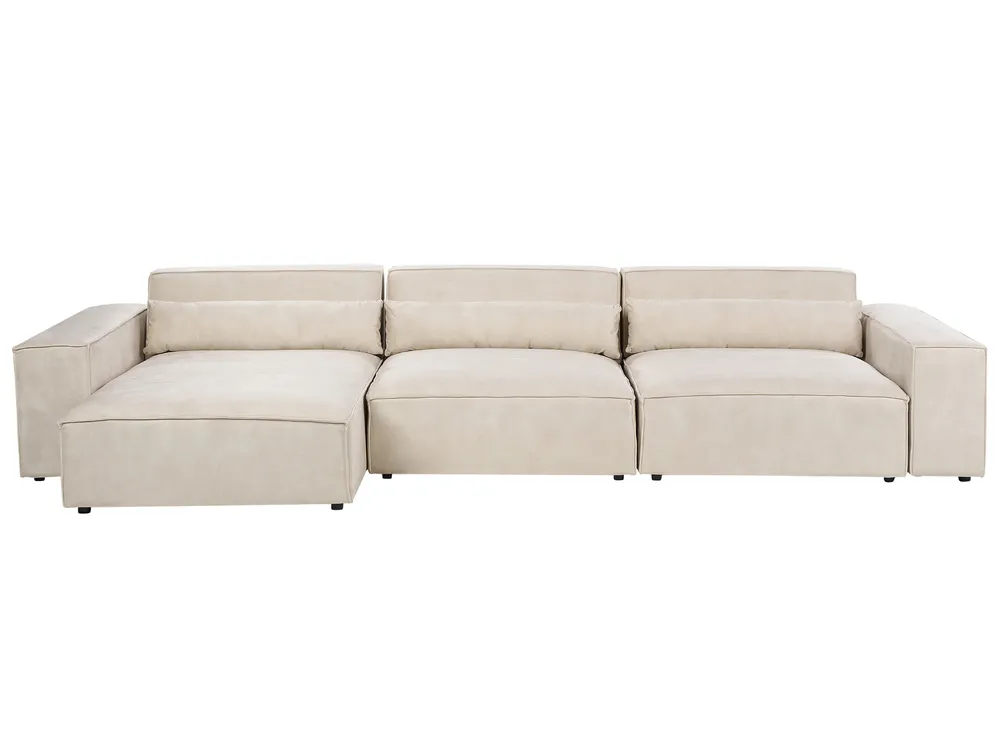 Modul Ecksofa 4-Sitzer HELLNAR Samtstoff Hellbeige rechtsseitig