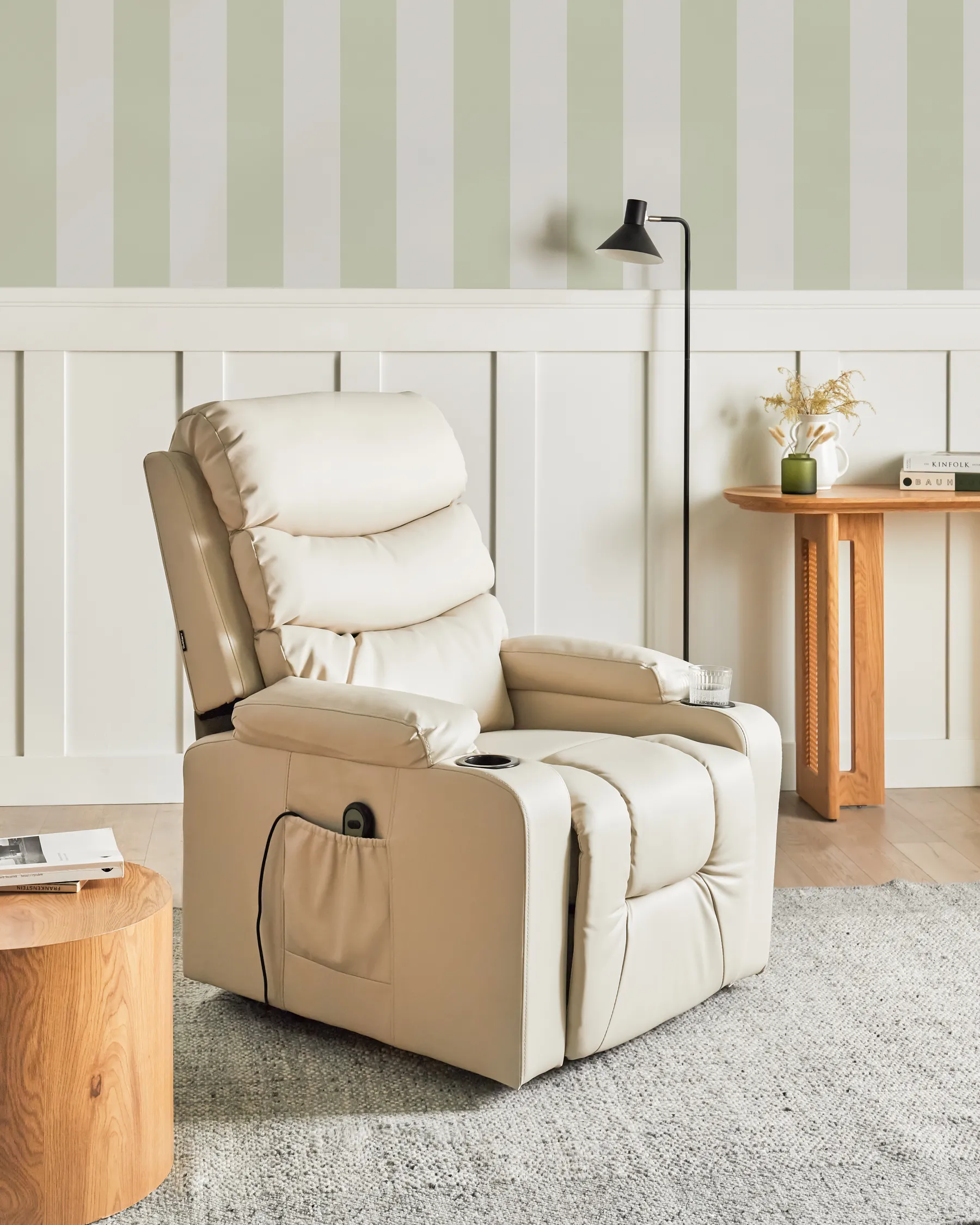 Electric Recliner Chair ETER Faux Leather Beige_1003011