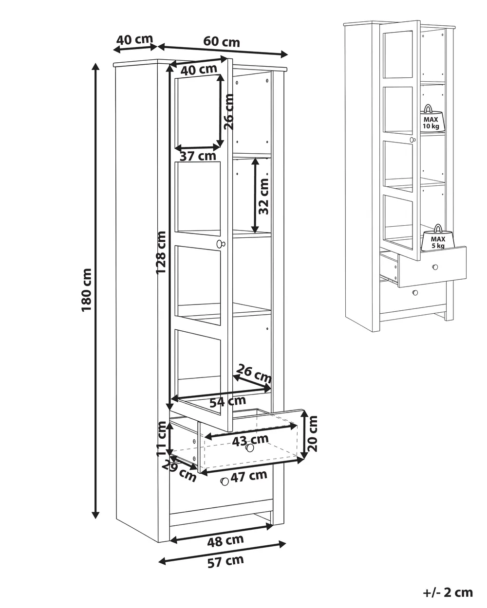 Glass Display Cabinet PIMBA 60 cm White_1099400