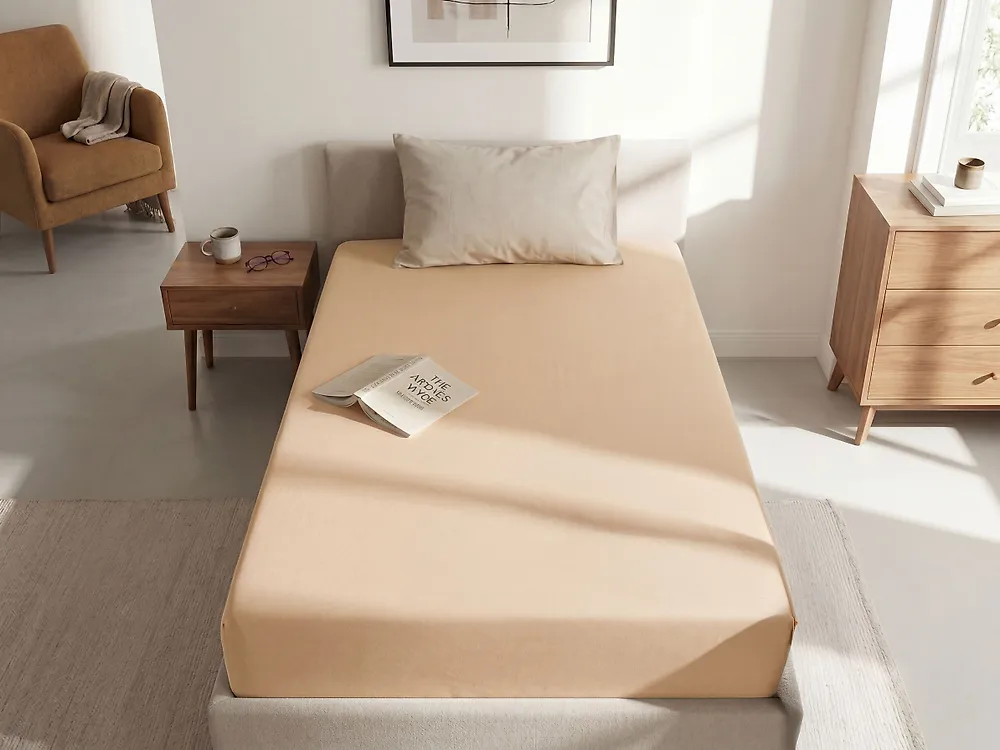 Spannbettlaken JANBU 90 x 200 cm Baumwolle Beige_1184567