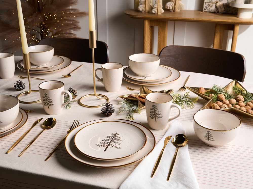 Set of 16 Dinnerware CLOVES Stoneware Off-White