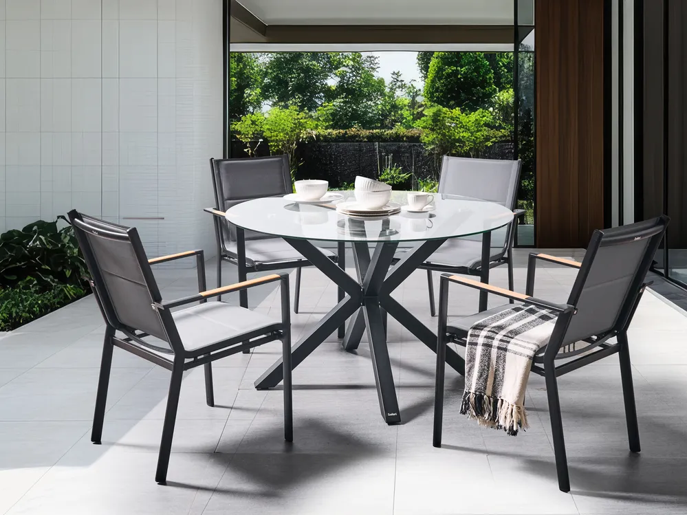 Gartentisch MALETTO 120 cm 120 cm Glas Schwarz_962348